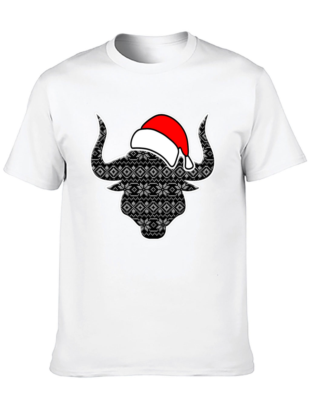 Festive Bull T-Shirt with Santa Hat