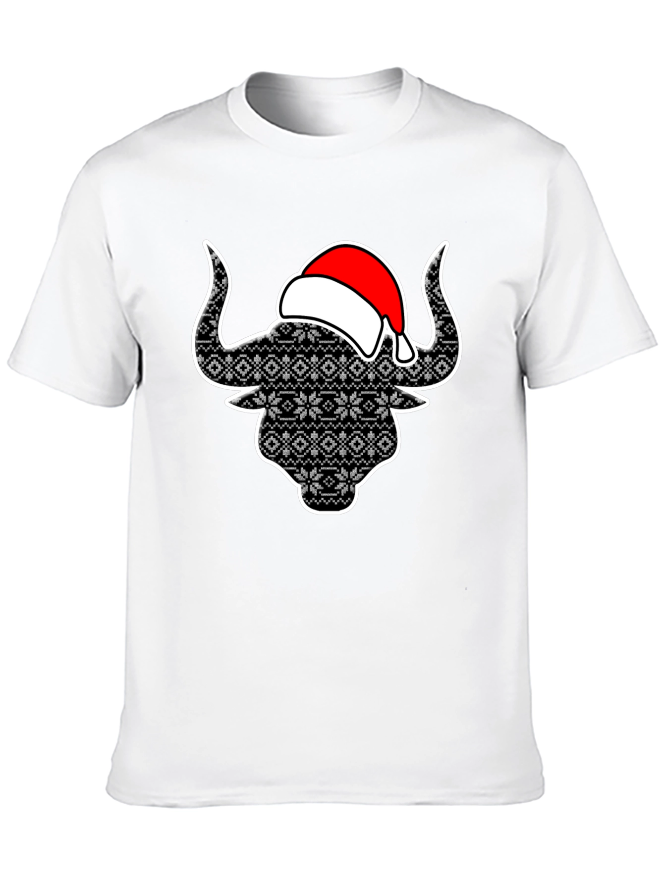 Festive Bull T-Shirt with Santa Hat