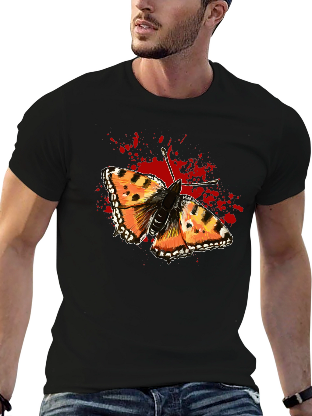 Butterfly Splatter Graphic Black T-Shirt