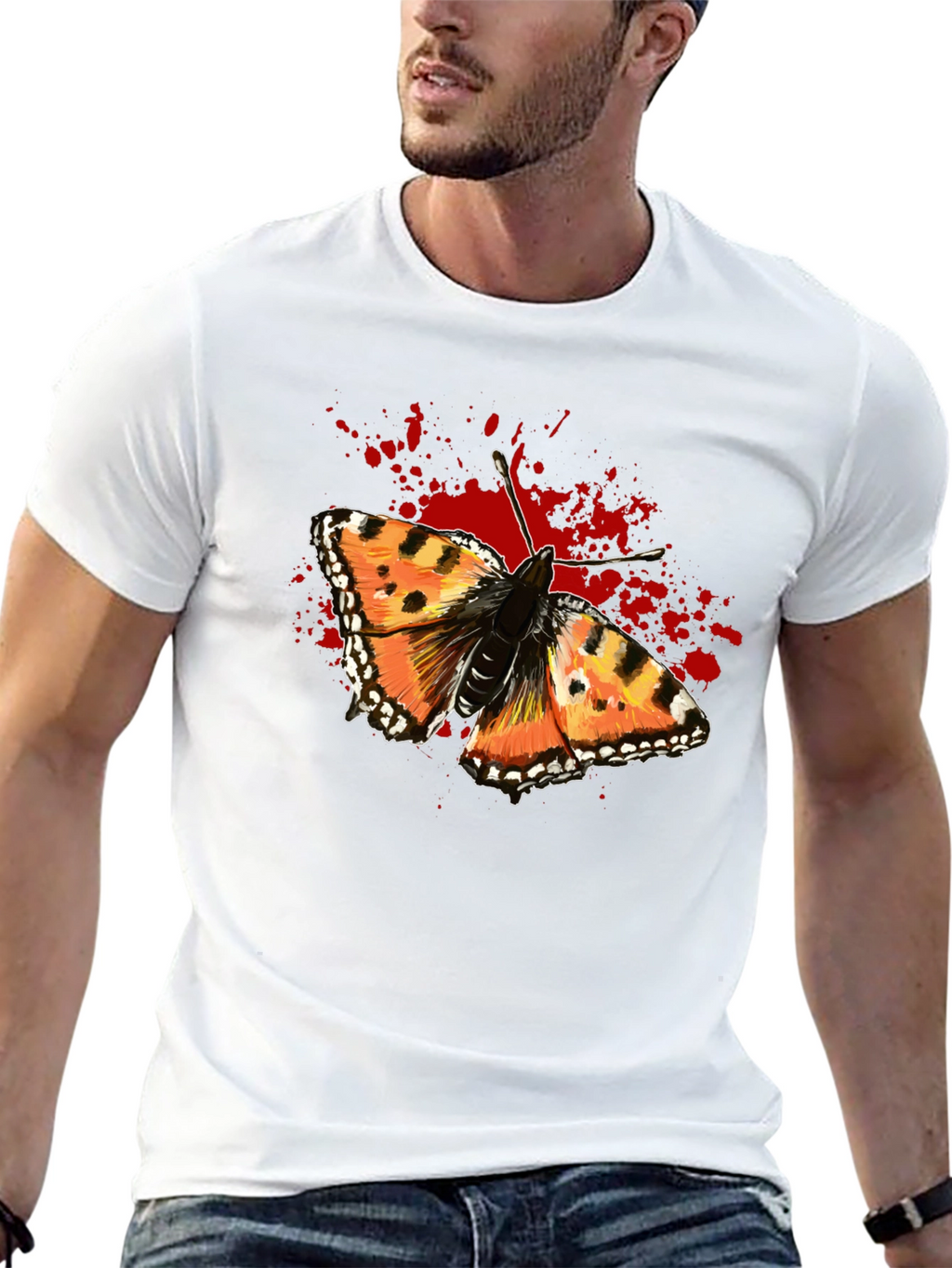 Butterfly Splatter Graphic Black T-Shirt