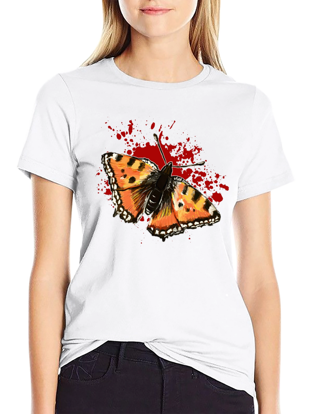 Butterfly Splatter Graphic Black T-Shirt