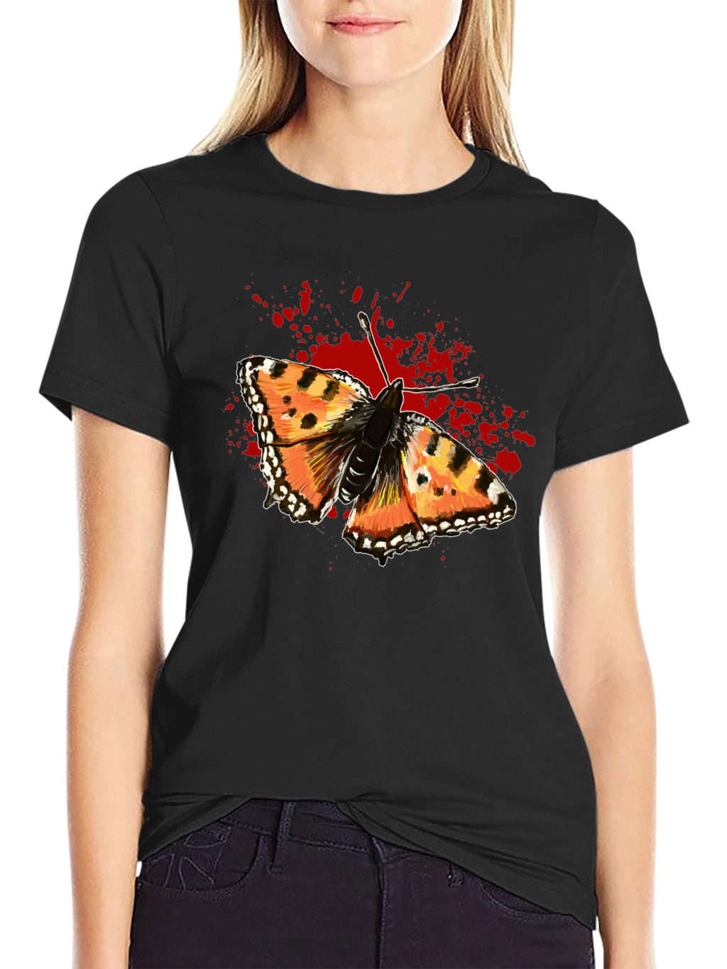Butterfly Splatter Graphic Black T-Shirt