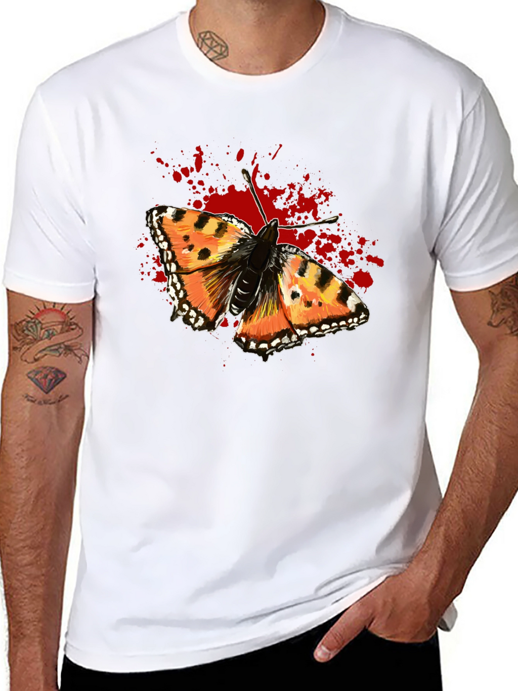 Butterfly Splatter Graphic Black T-Shirt