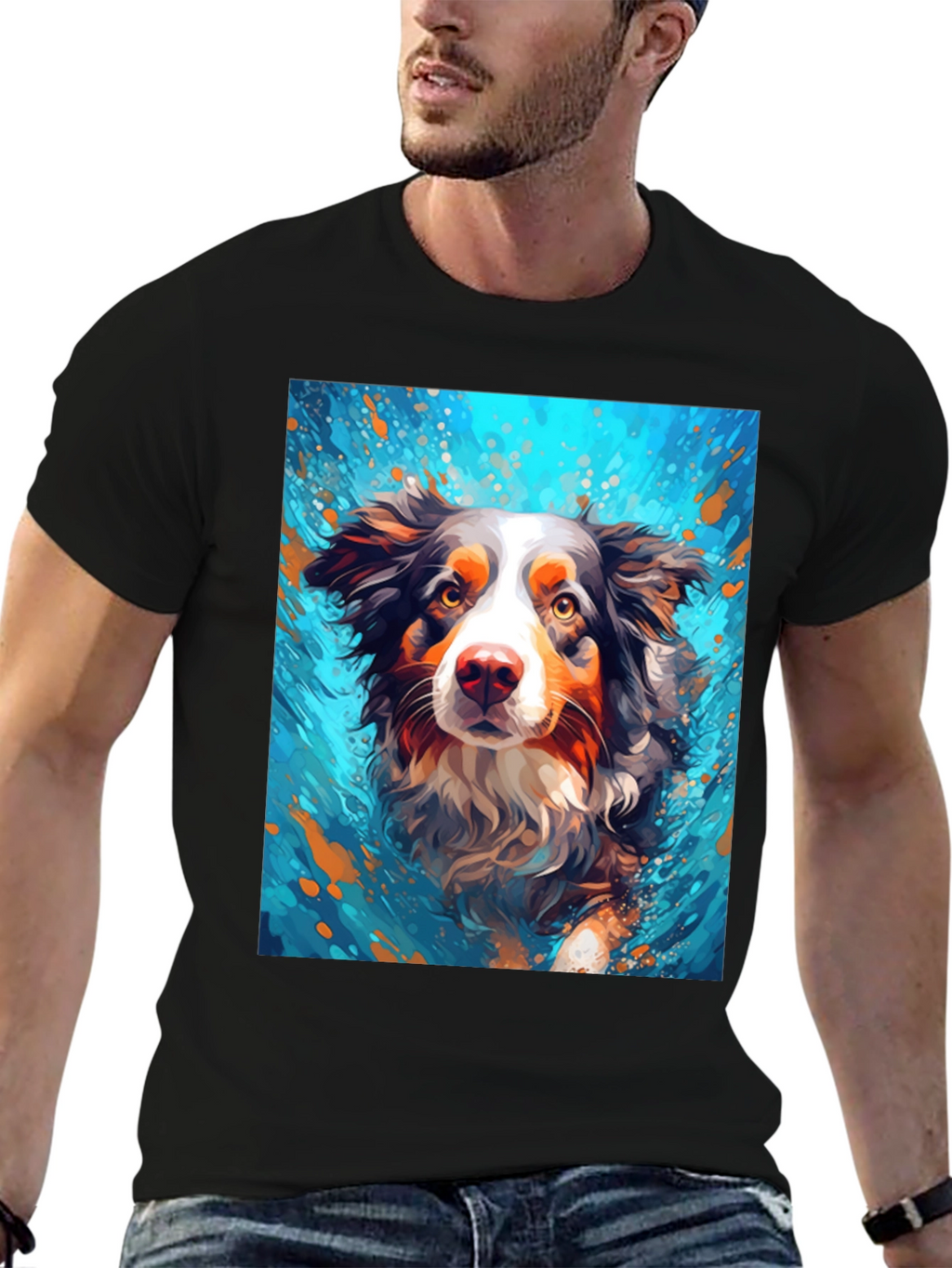 Dog Art Black T-Shirt - Unique Canine Design