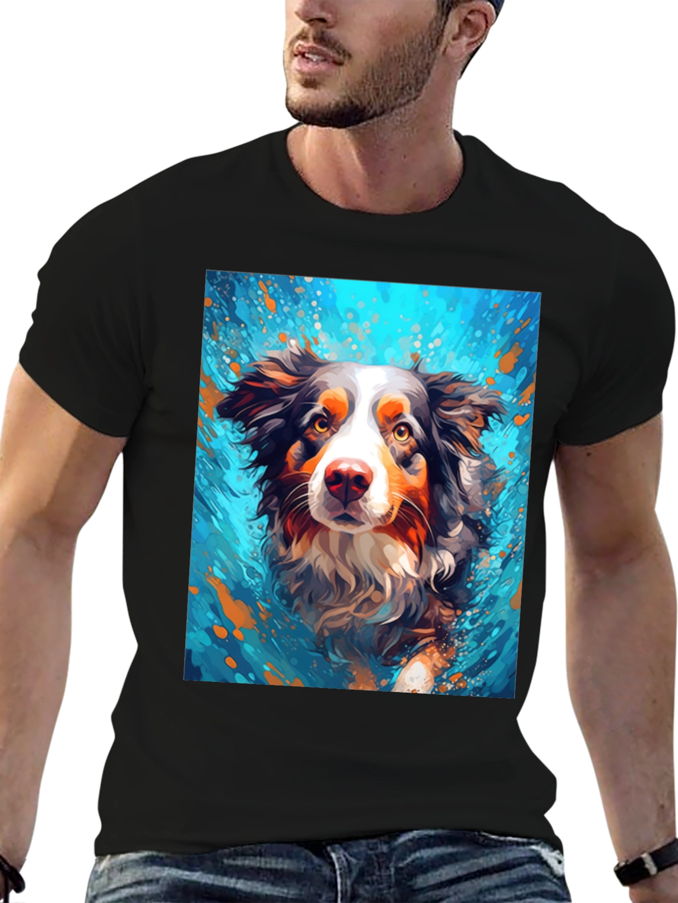 Dog Art Black T-Shirt - Unique Canine Design