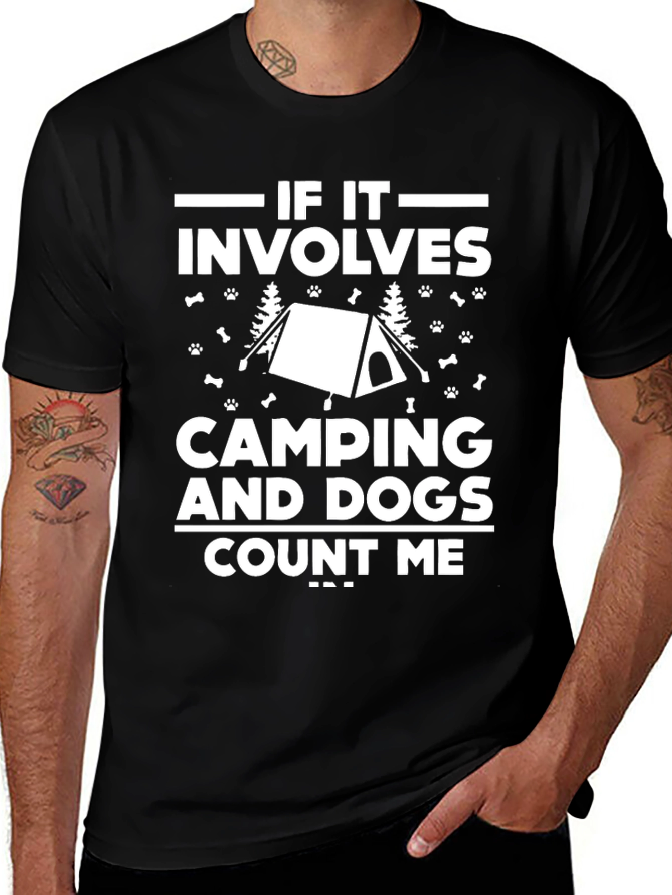 Camping and Dogs T-Shirt - Mens Black Graphic Tee