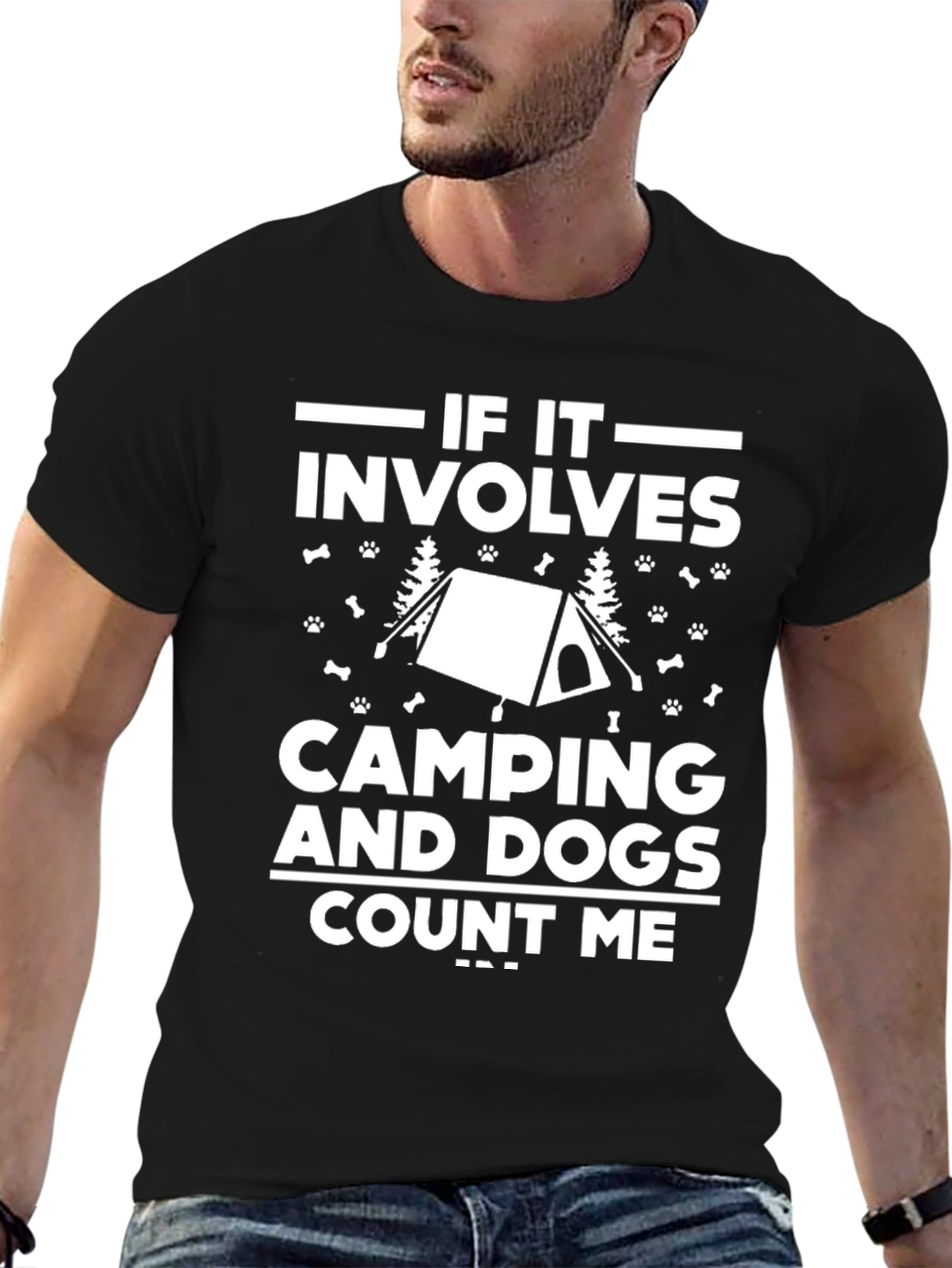 Camping and Dogs T-Shirt - Mens Black Graphic Tee