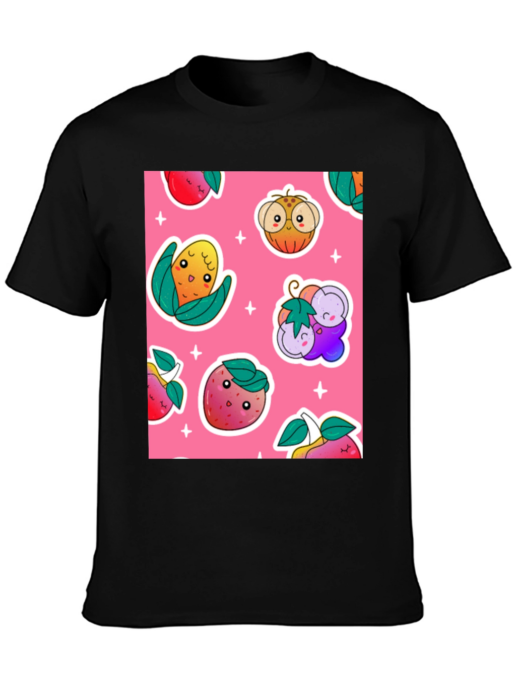 Cute Fruit Pattern Black T-Shirt
