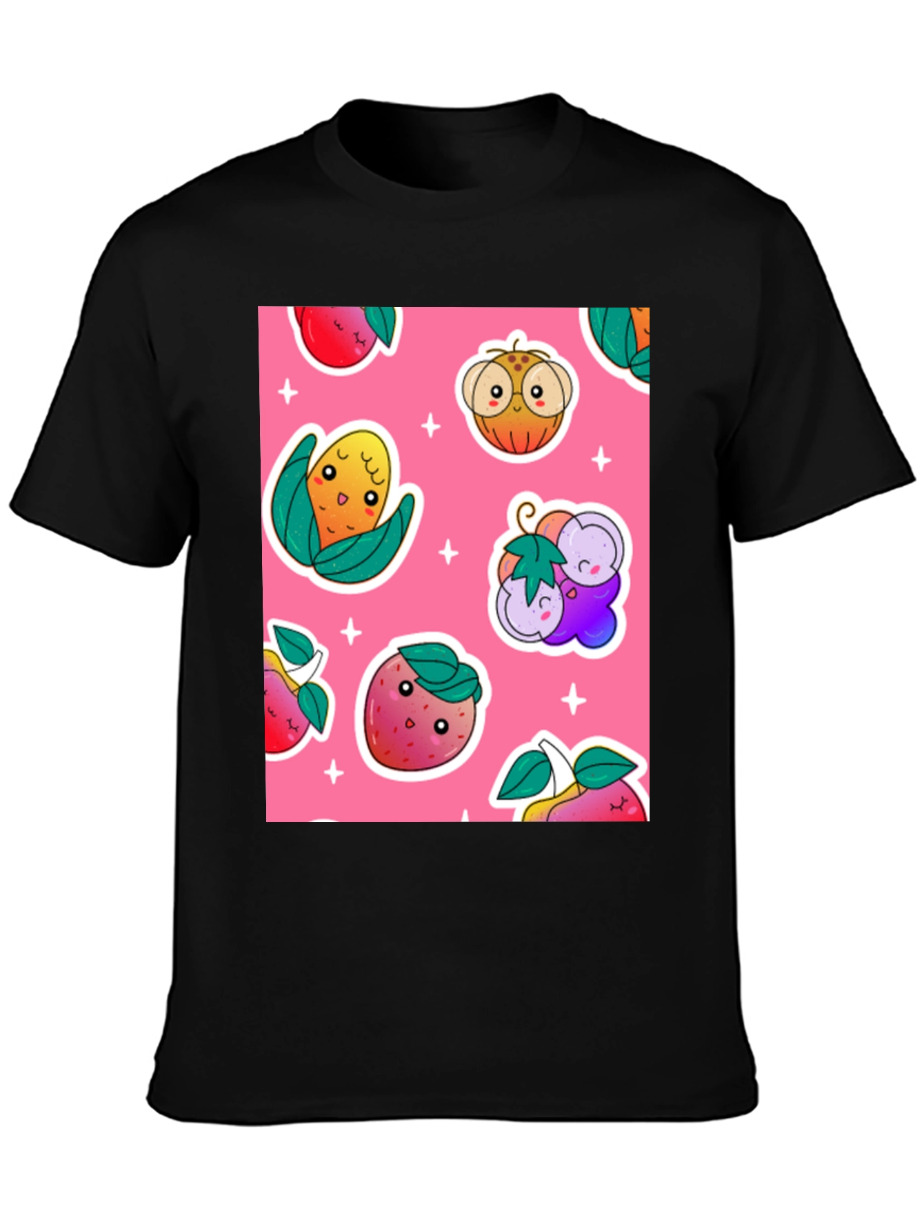 Cute Fruit Pattern Black T-Shirt