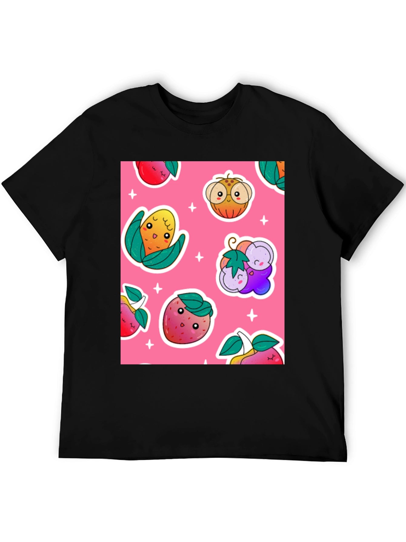 Cute Fruit Pattern Black T-Shirt