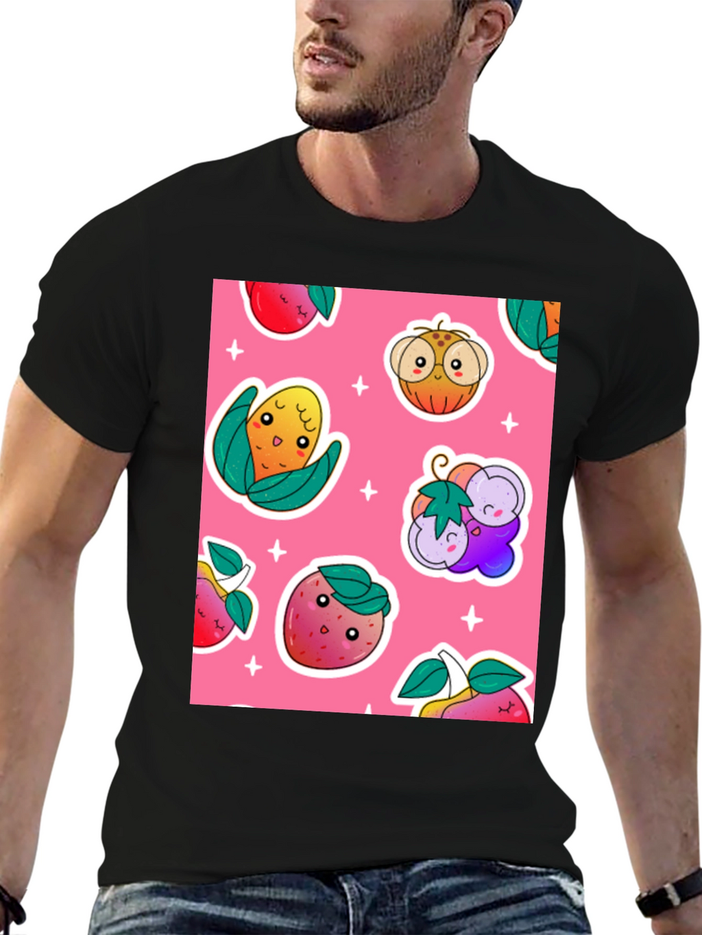 Cute Fruit Pattern Black T-Shirt