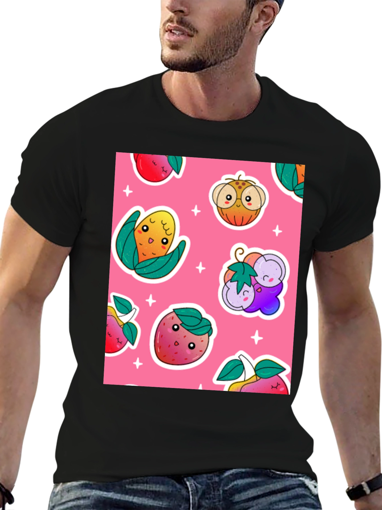Cute Fruit Pattern Black T-Shirt
