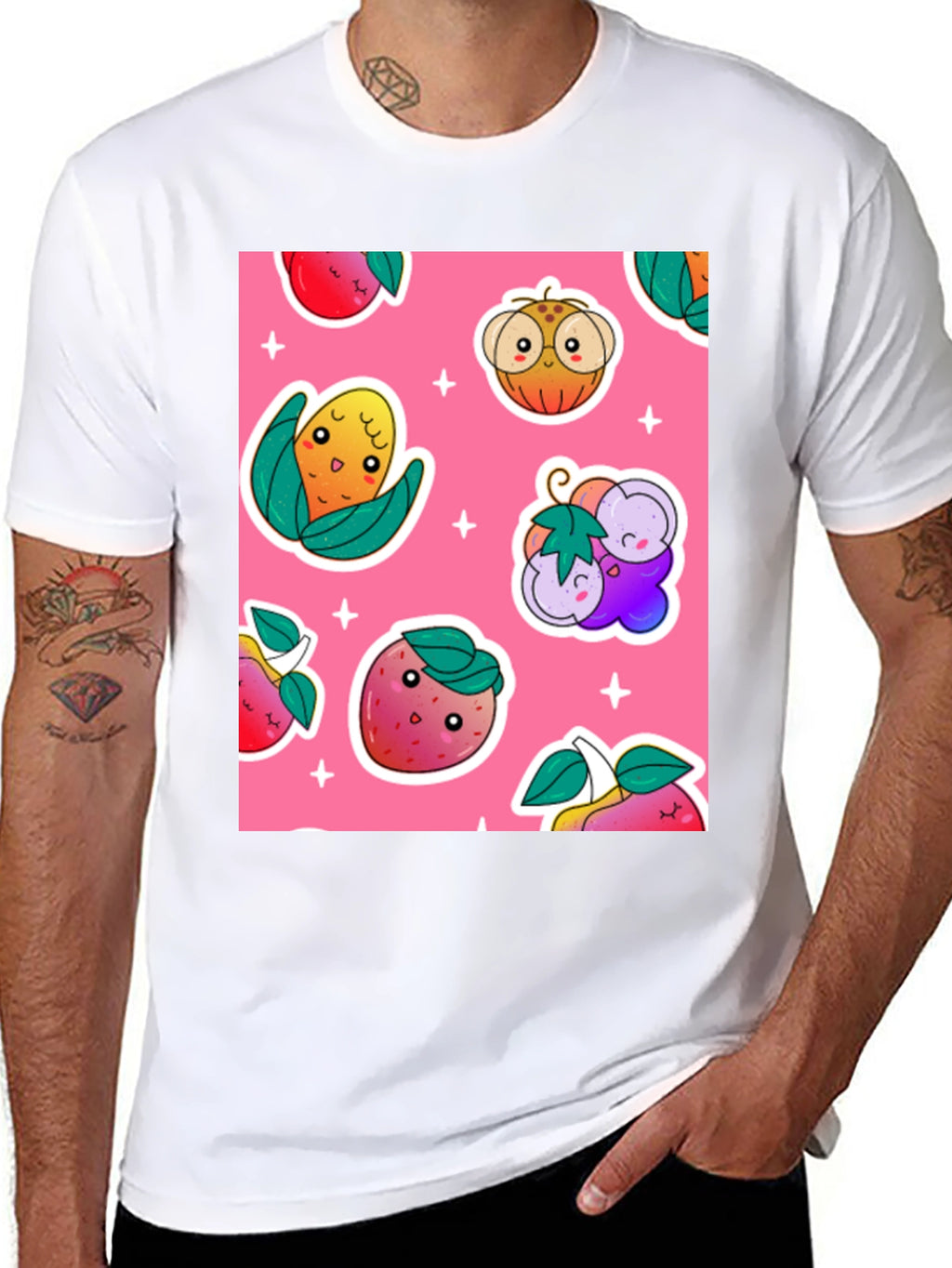 Cute Fruit Pattern Black T-Shirt