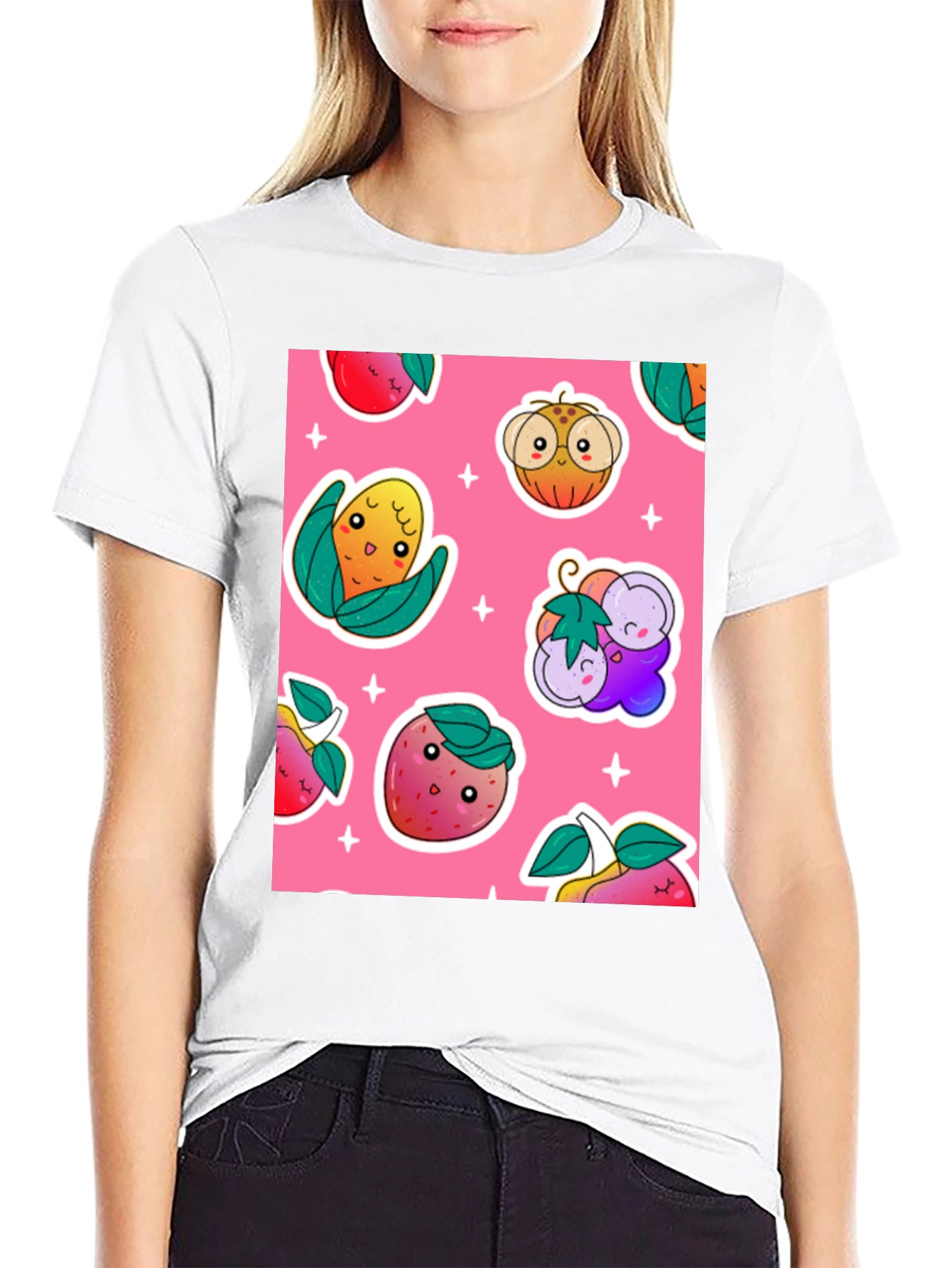 Cute Fruit Pattern Black T-Shirt