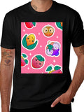 Cute Fruit Pattern Black T-Shirt