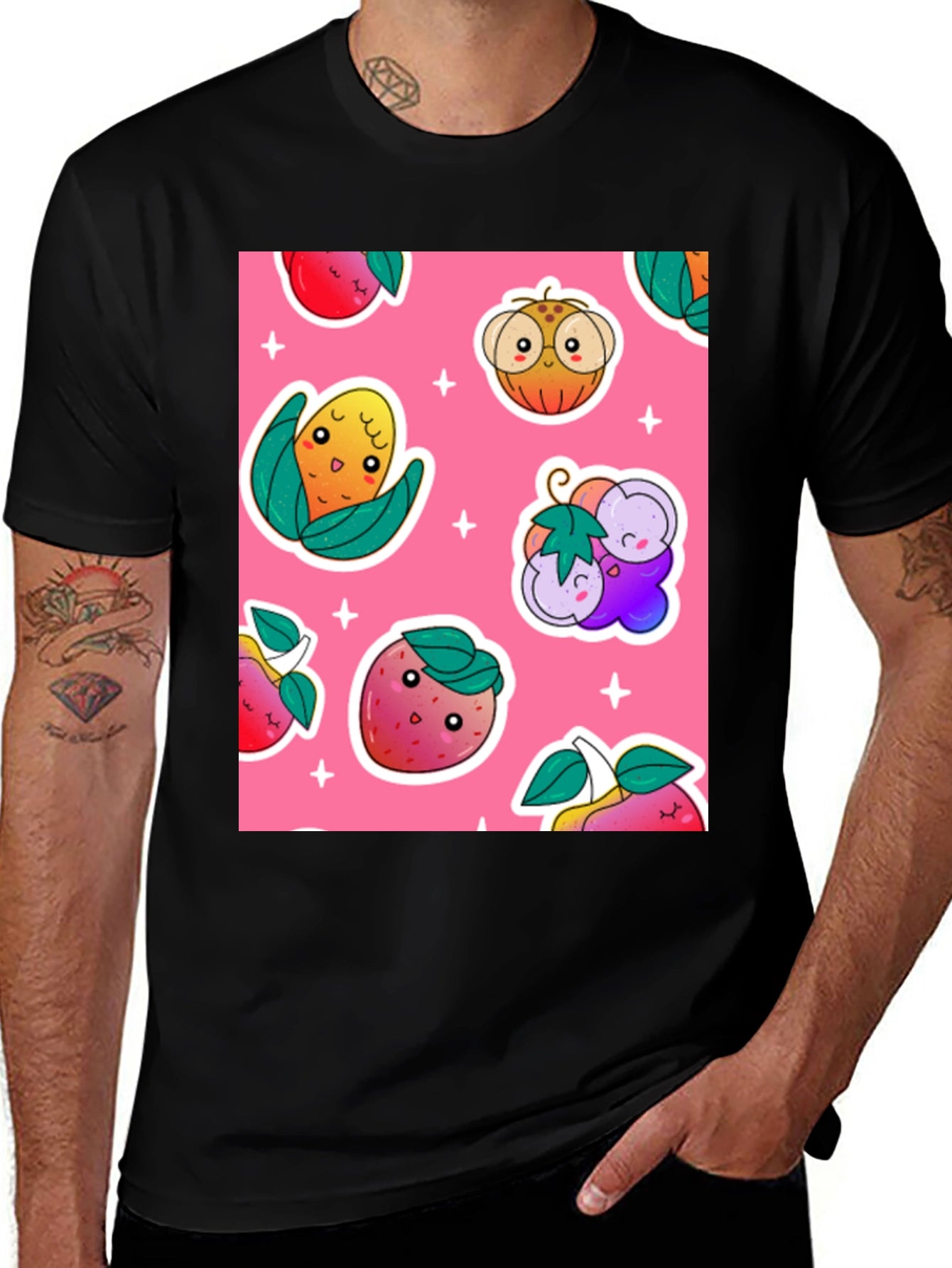 Cute Fruit Pattern Black T-Shirt
