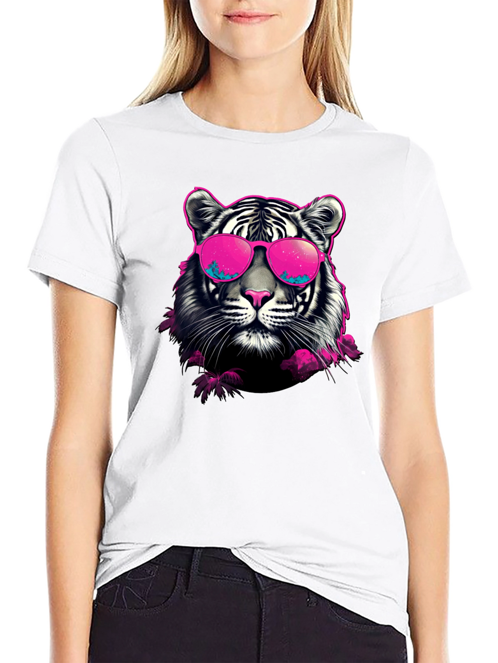 Cool Tiger Graphic Print Crew Neck T-Shirt