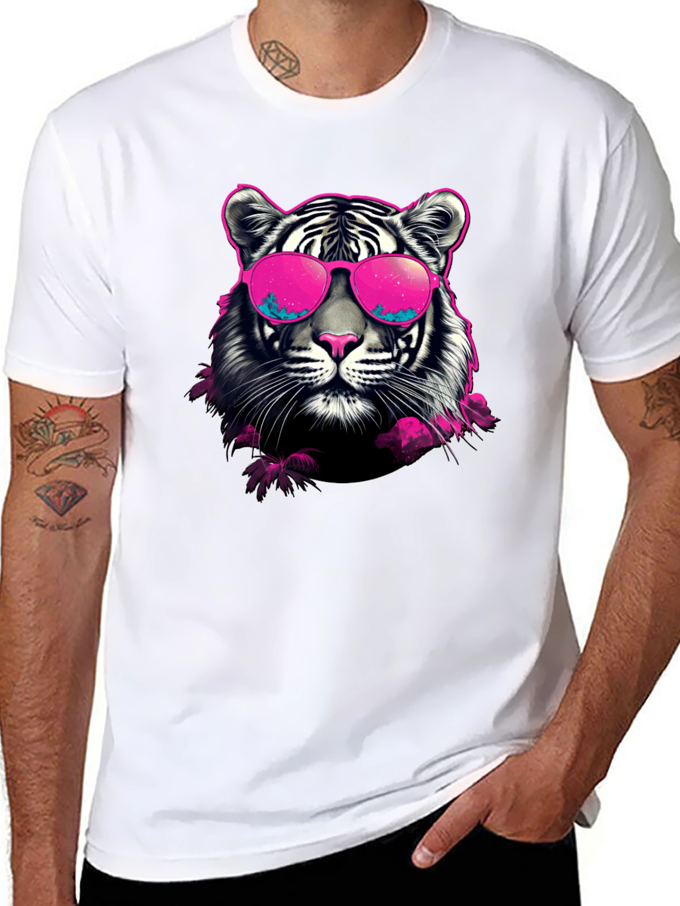 Cool Tiger Graphic Print Crew Neck T-Shirt