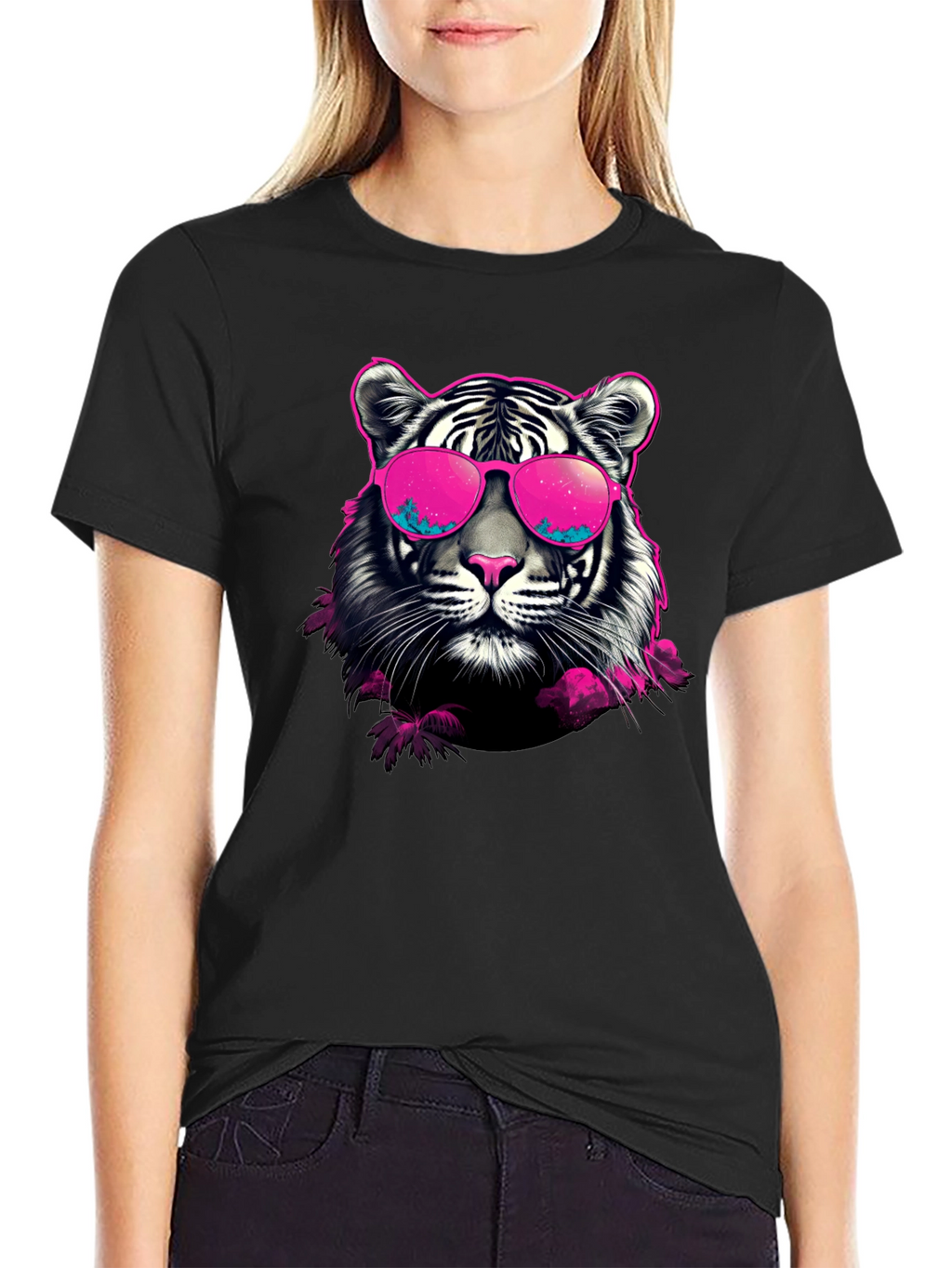 Cool Tiger Graphic Print Crew Neck T-Shirt