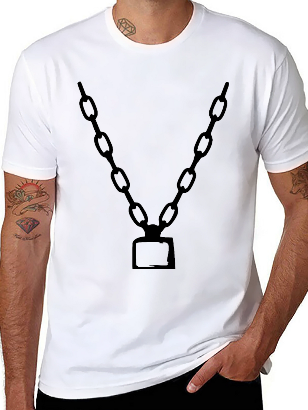 Mens Black Chain Graphic Tee - Bold Statement T-Shirt