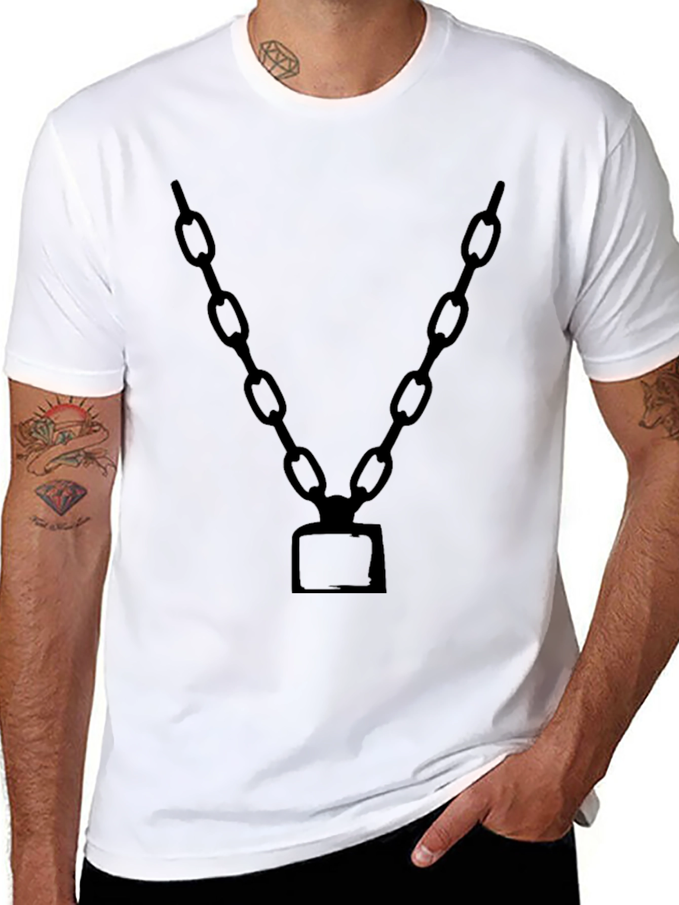 Mens Black Chain Graphic Tee - Bold Statement T-Shirt