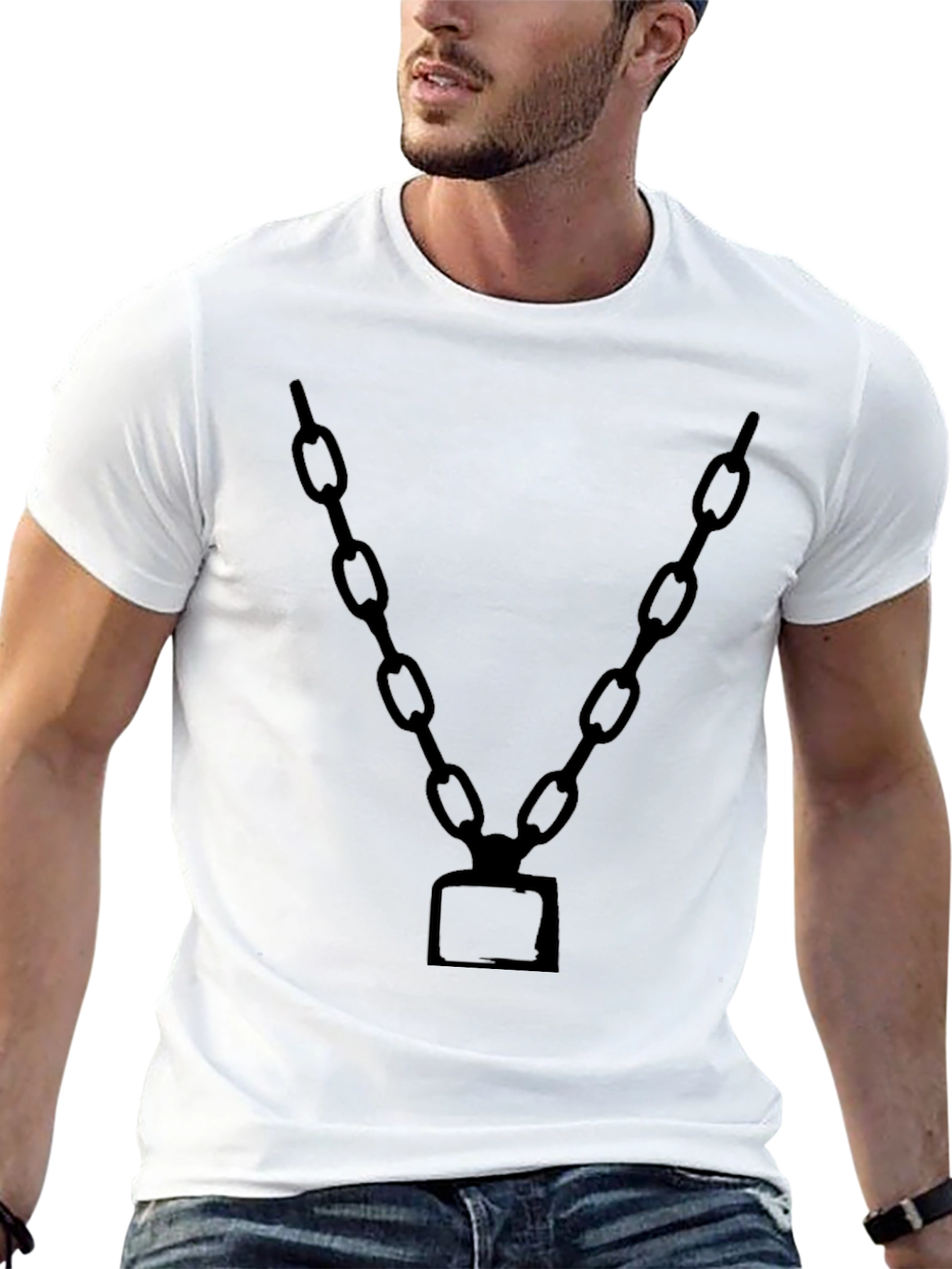 Mens Black Chain Graphic Tee - Bold Statement T-Shirt