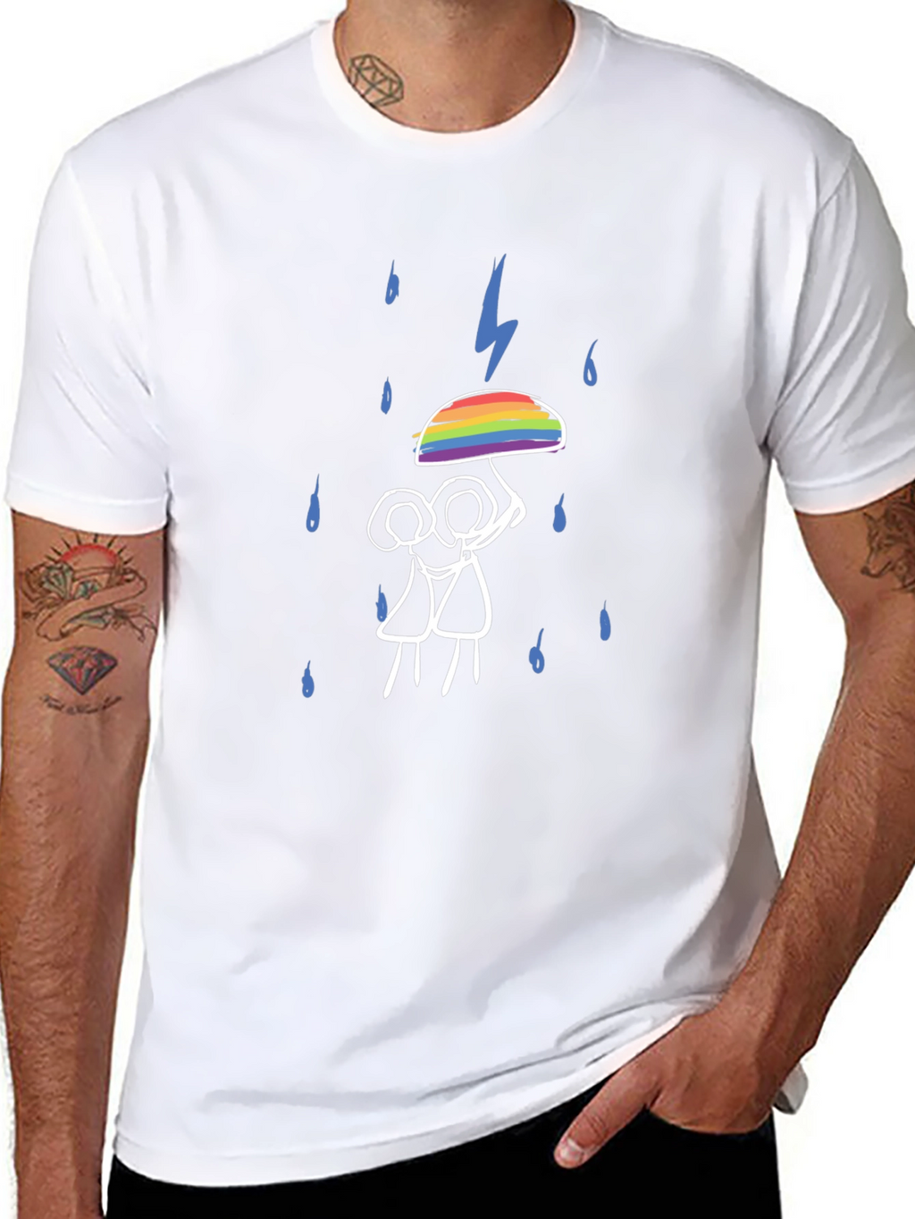 LGBTQ+ Pride Rainbow Umbrella Stick Figure T-Shirt