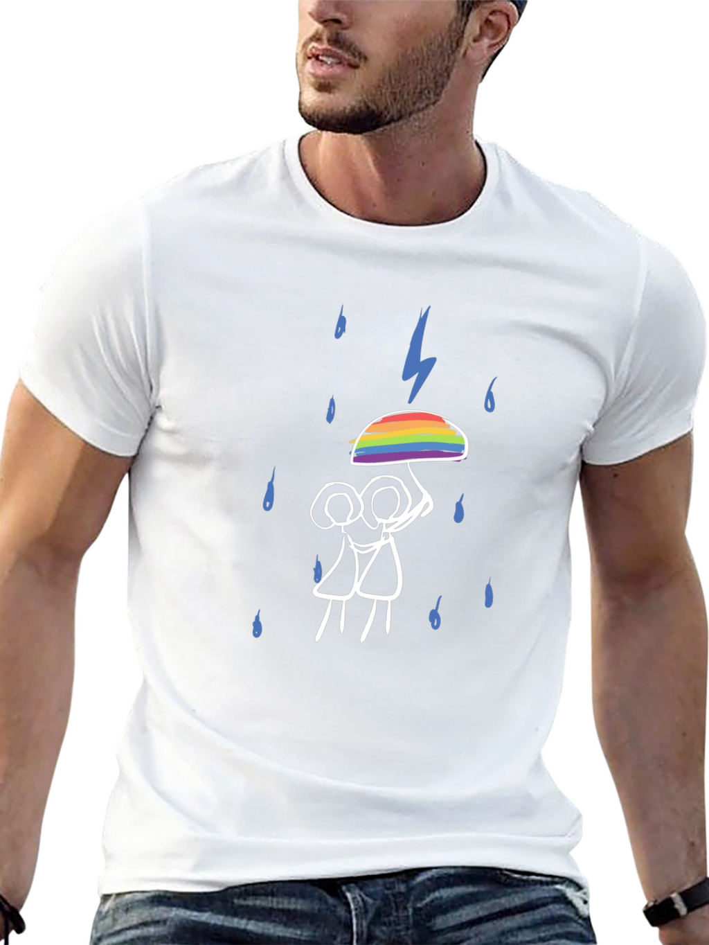 LGBTQ+ Pride Rainbow Umbrella Stick Figure T-Shirt