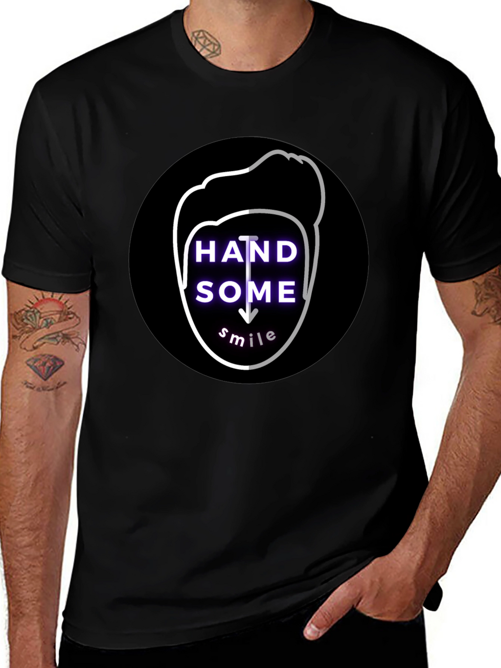 Handsome Smile Graphic Tee - Soft Cotton Black T-Shirt