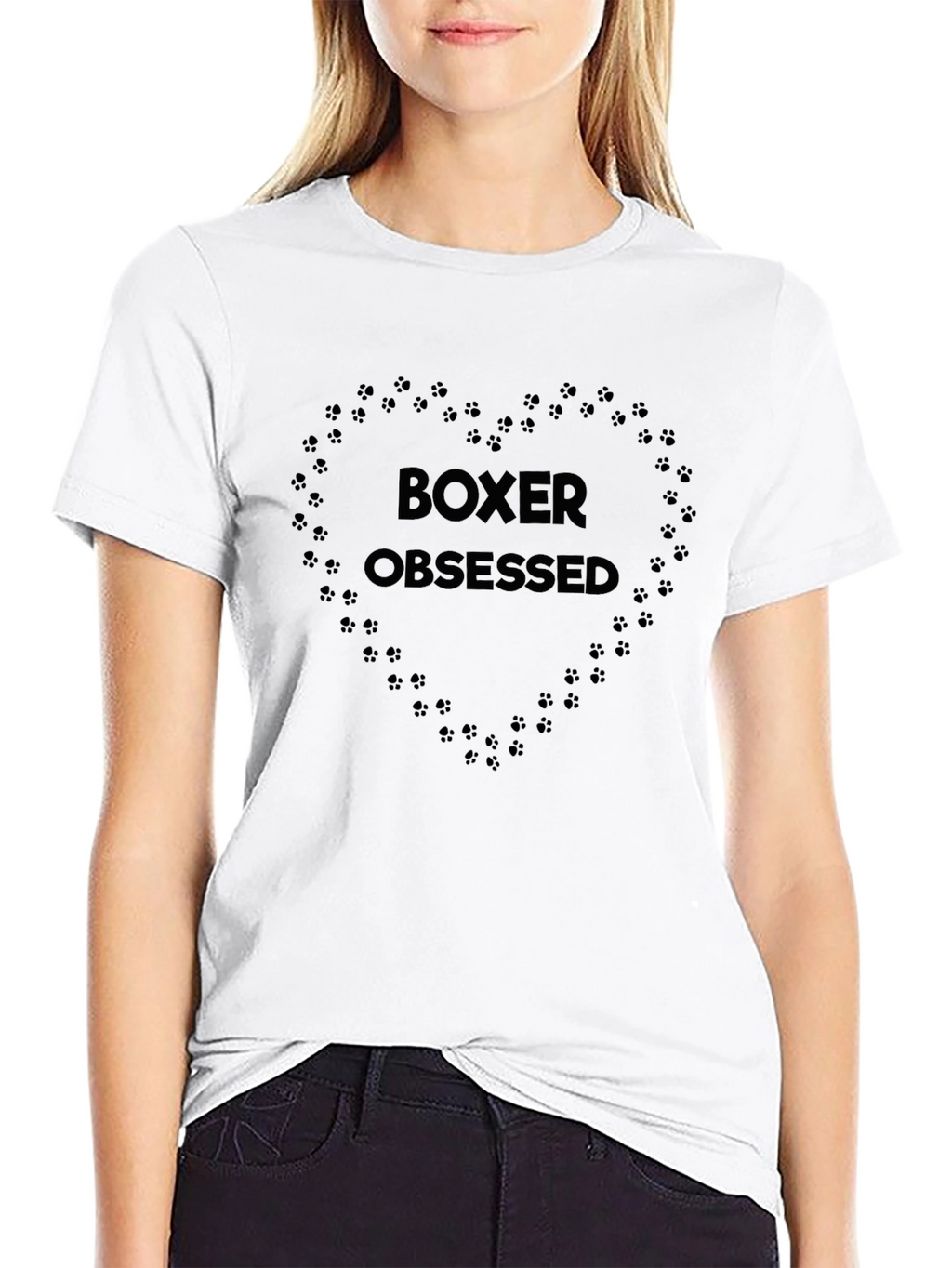 Boxer Obsessed Heart Paw Print T-Shirt
