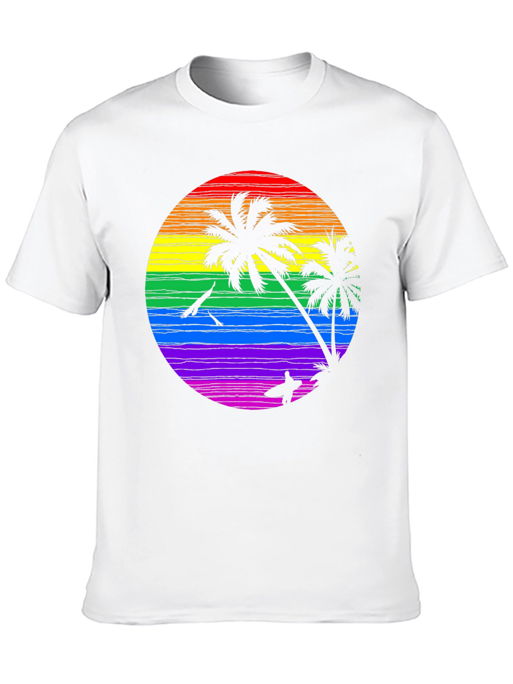 Rainbow Sunset Palm Tree Graphic T-Shirt
