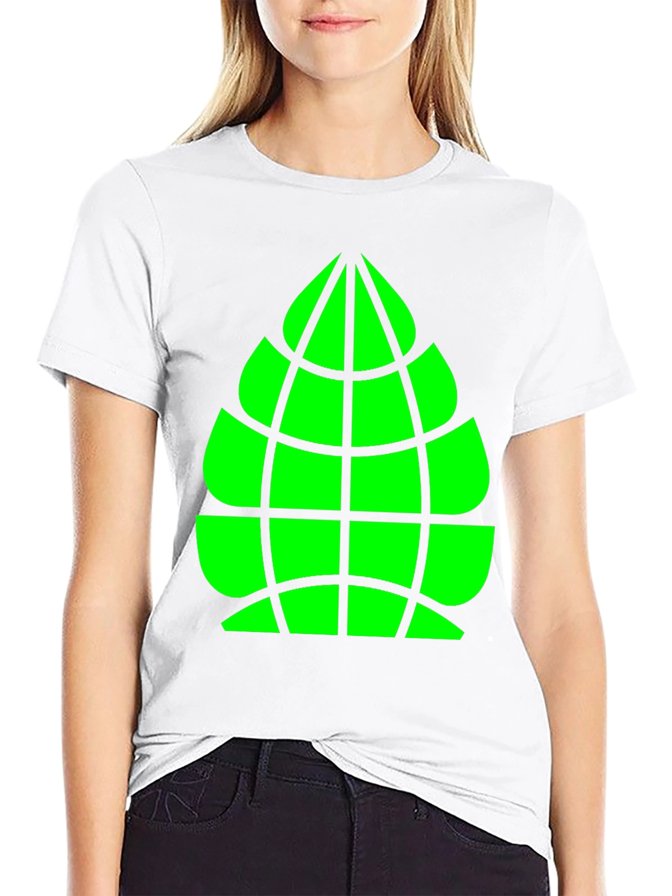 Geometric Green Globe Graphic Tee - Casual Black Shirt