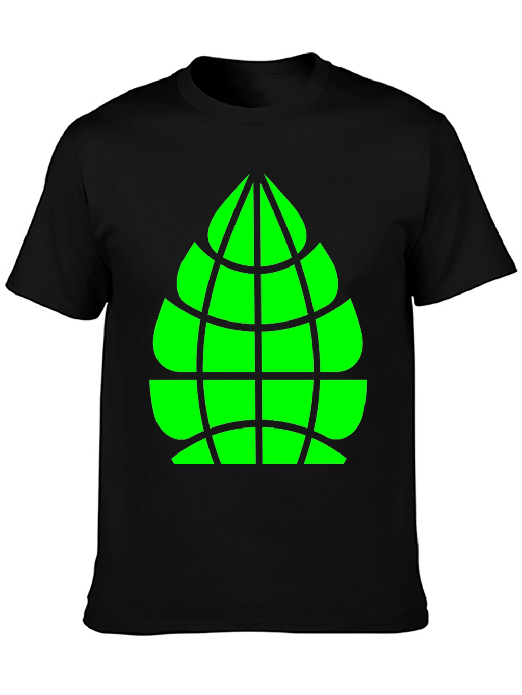 Geometric Green Globe Graphic Tee - Casual Black Shirt