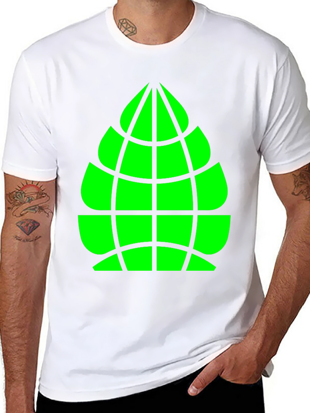 Geometric Green Globe Graphic Tee - Casual Black Shirt