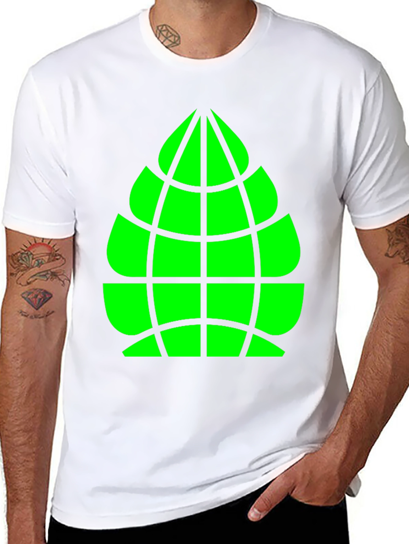 Geometric Green Globe Graphic Tee - Casual Black Shirt