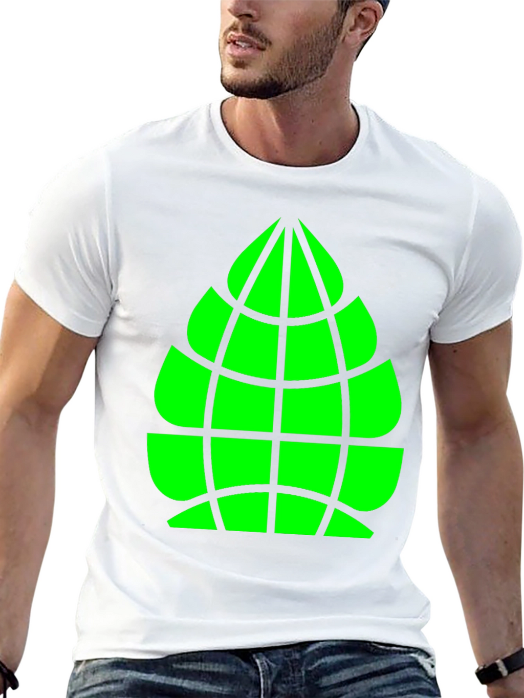 Geometric Green Globe Graphic Tee - Casual Black Shirt