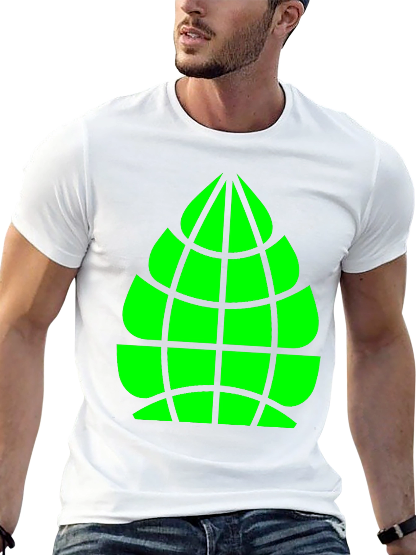 Geometric Green Globe Graphic Tee - Casual Black Shirt