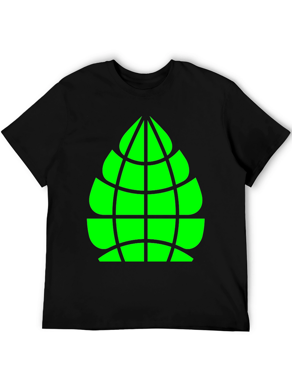 Geometric Green Globe Graphic Tee - Casual Black Shirt