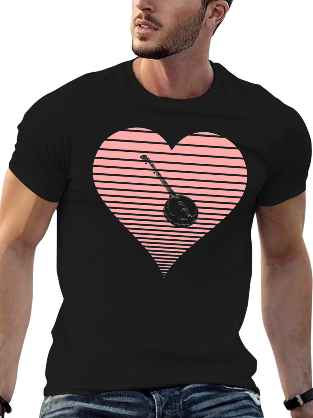 Banjo Heart Graphic Tee - Black Cotton T-Shirt