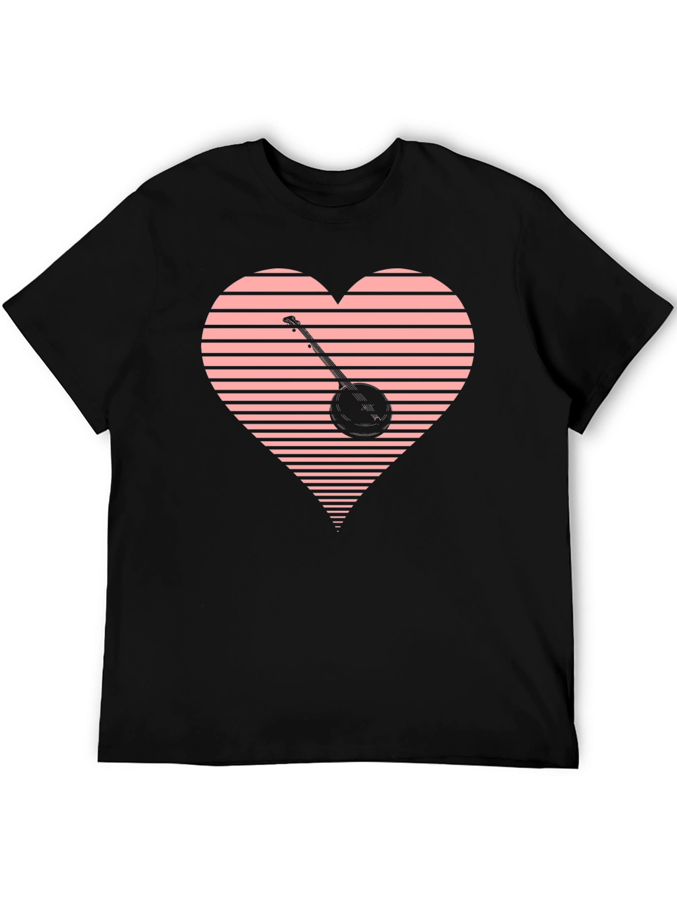 Banjo Heart Graphic Tee - Black Cotton T-Shirt