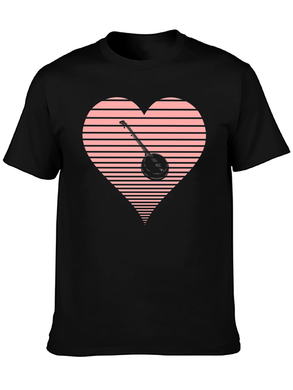 Banjo Heart Graphic Tee - Black Cotton T-Shirt