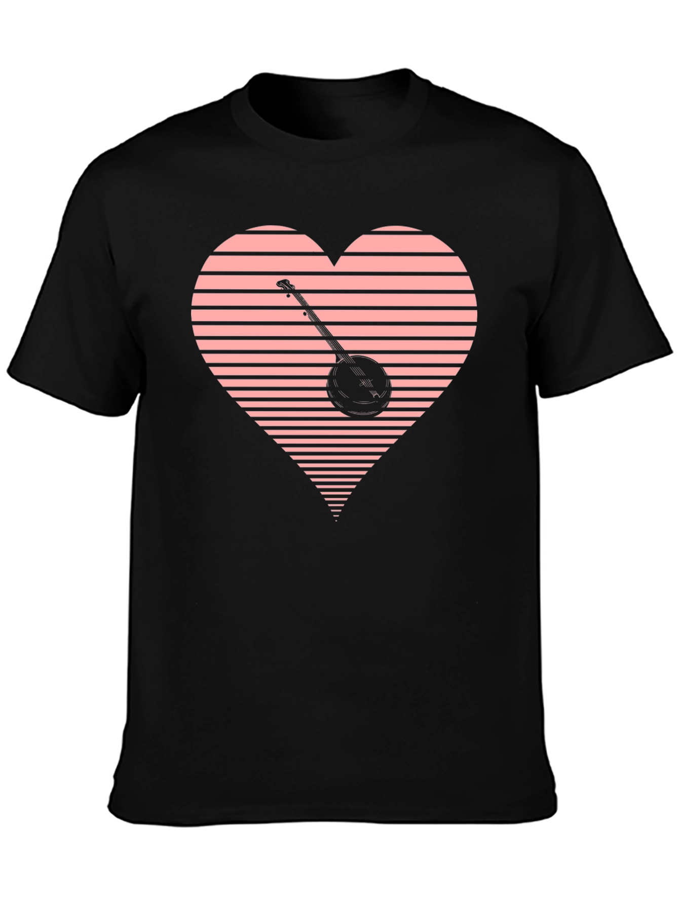Banjo Heart Graphic Tee - Black Cotton T-Shirt