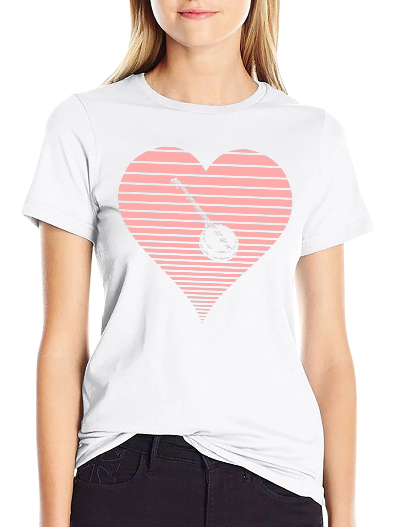 Banjo Heart Graphic Tee - Black Cotton T-Shirt