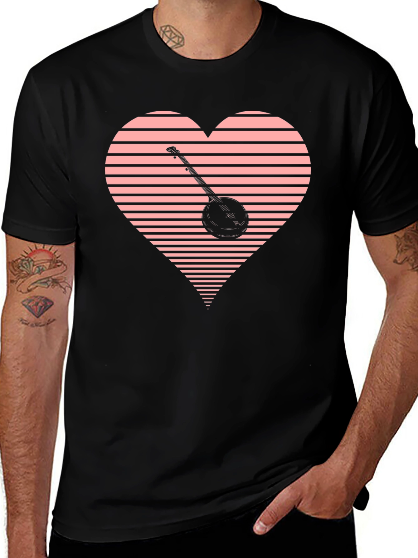 Banjo Heart Graphic Tee - Black Cotton T-Shirt
