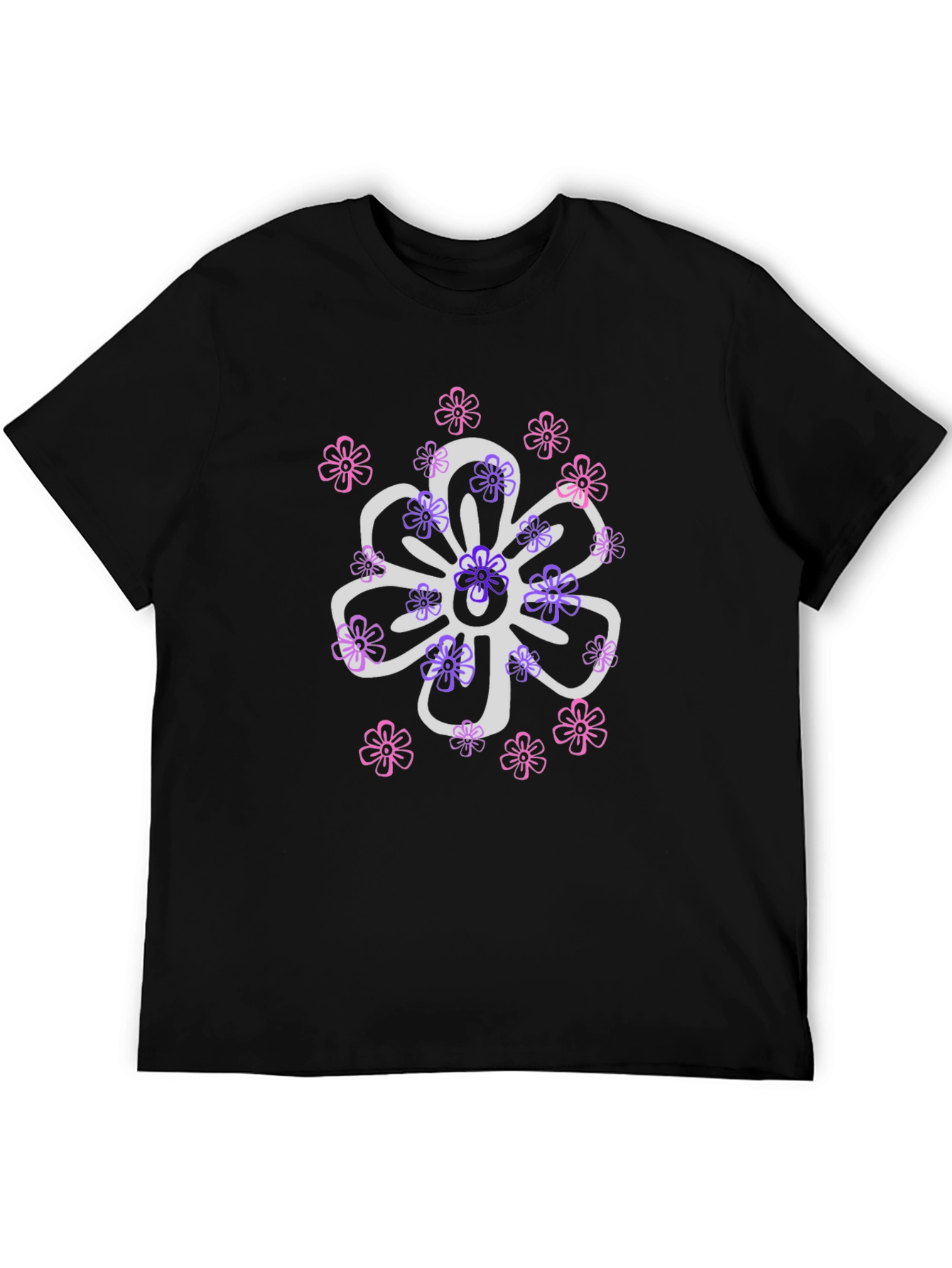 Floral Design T-Shirt - Black Cotton Blend