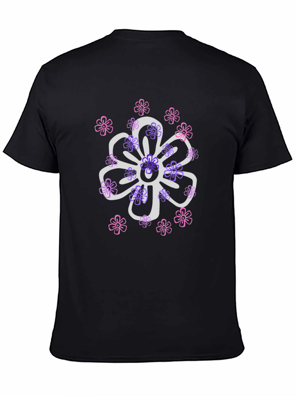 Floral Design T-Shirt - Black Cotton Blend