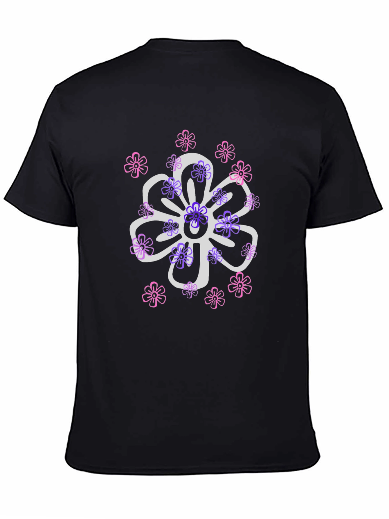 Floral Design T-Shirt - Black Cotton Blend
