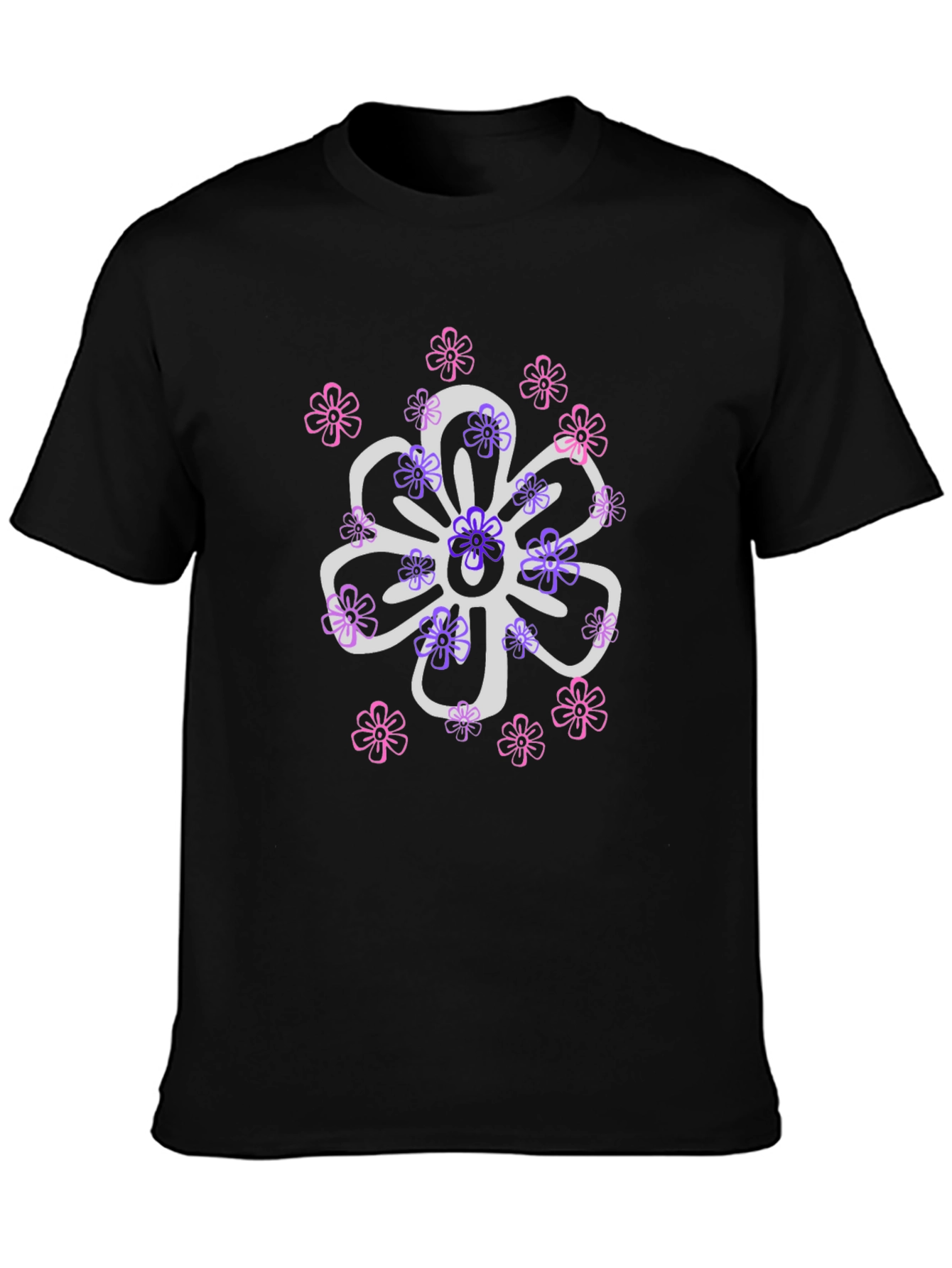 Floral Design T-Shirt - Black Cotton Blend