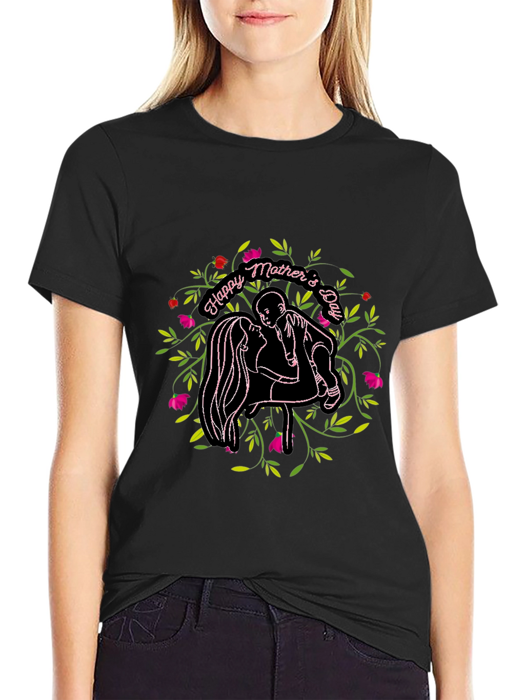 Happy Mothers Day Graphic Black T-Shirt