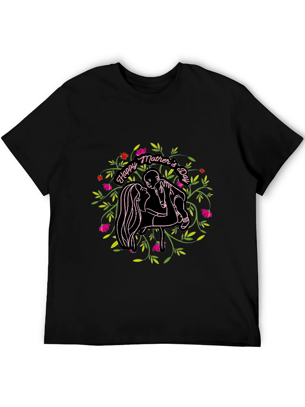 Happy Mothers Day Graphic Black T-Shirt